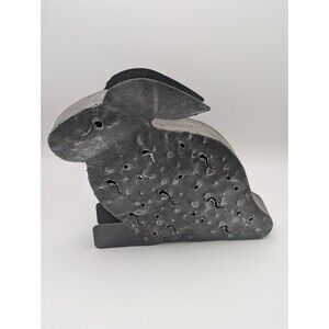 Rustic Metal Rabbit  Bunny Candle Holder Tealight Votive Lantern Silver Grey